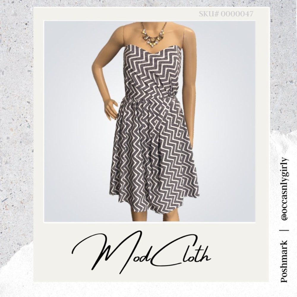 ModCloth Strapless Sweetheart Fit & Flair Zig Zag